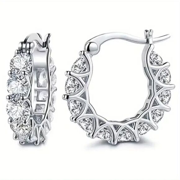 Elegant Silver Diamond Hoop Earrings - Picture 1 of 6